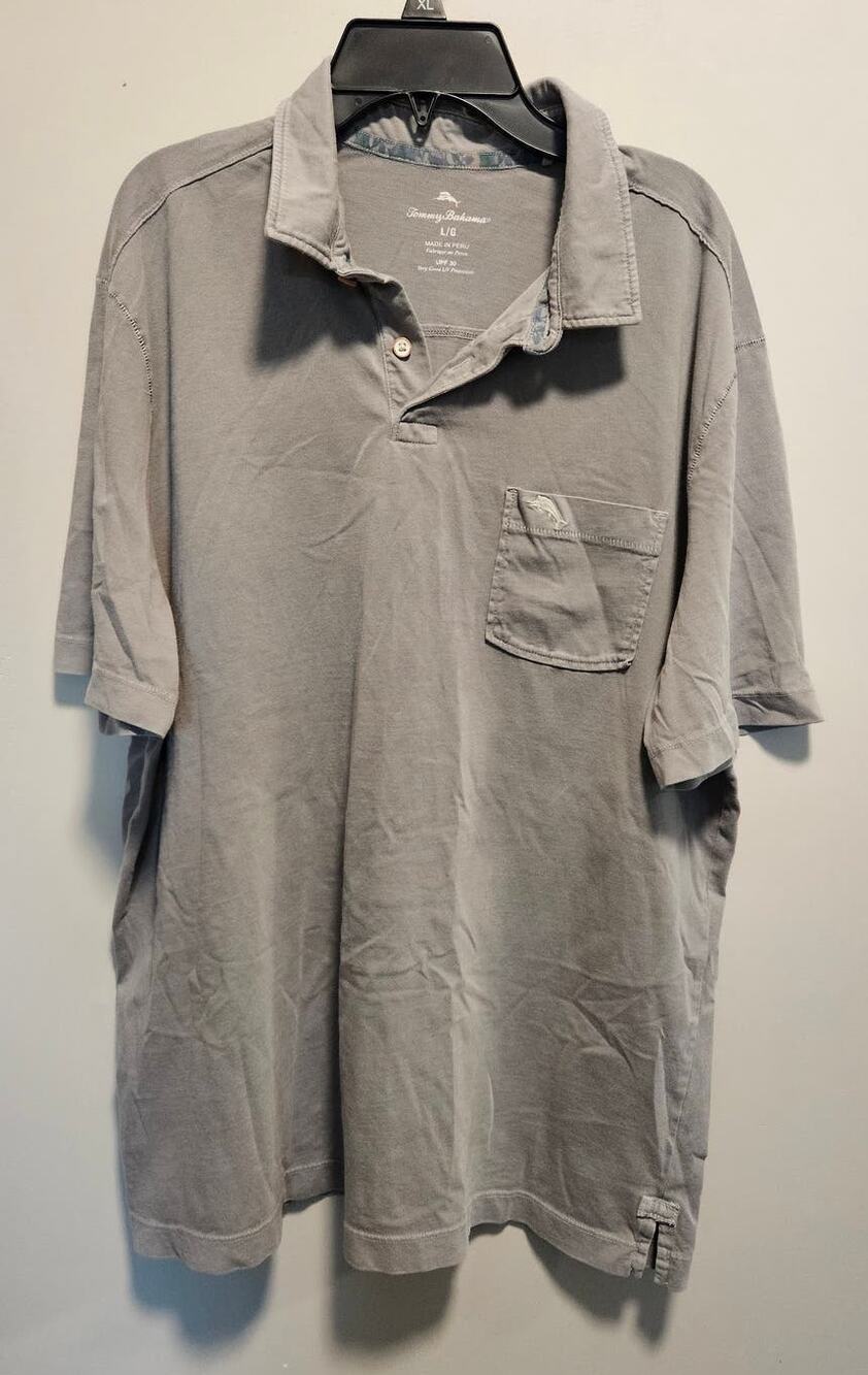 Men's Tommy Bahama Polo Shirt Gray Size L Pocket Logo UV Protection